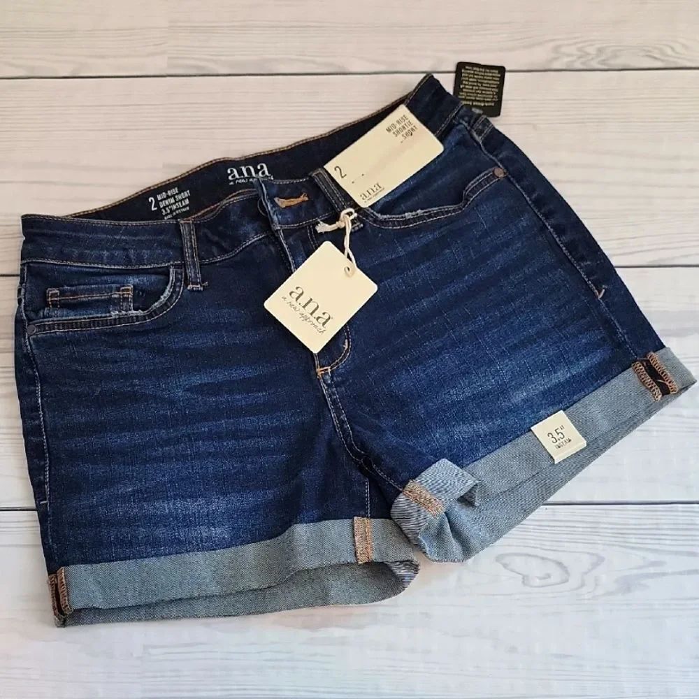 A.N.A Mid-Rise Shortie Shorts Blue Denim Womens Size 2
